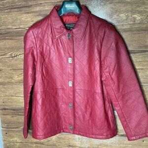 Dialogue Womens Size X Small Red Quilted Leather Metal Turn Lock Jacket
